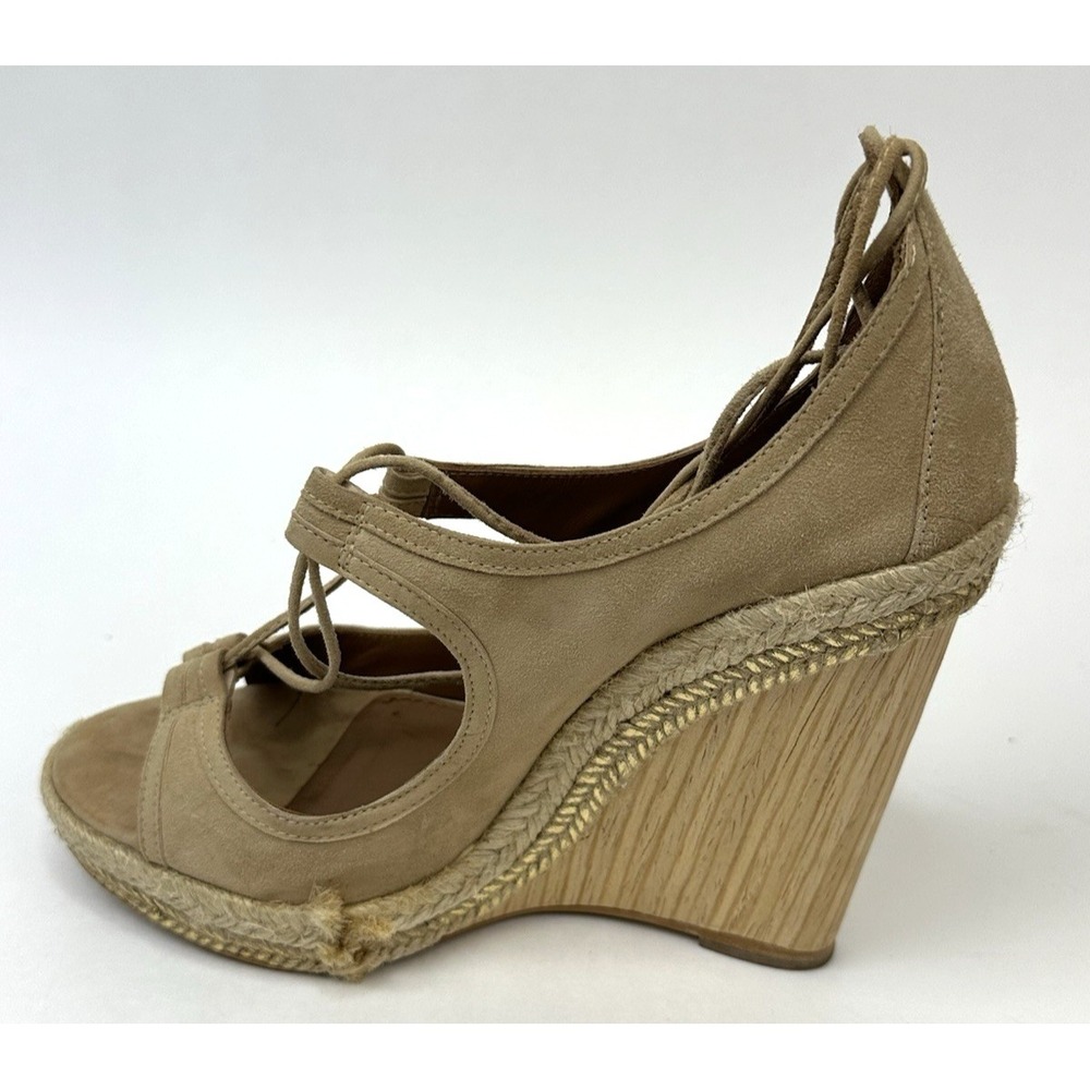 AQUAZZURA Wedge Sandals Size 37.5 Suede Strappy Open Toe 4" Wedge Heels Spain